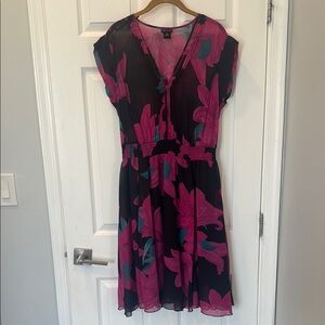 Pink and Red Flutter Sleeve V-Neck Midi Sundress